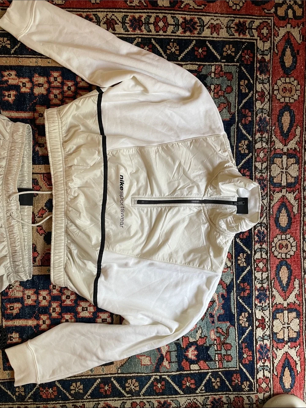Nike White Two-Piece Cropped Windbreaker Set with Black Trim